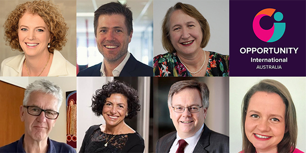 Headshots of members of Opportunity International Australia's board in a grid patter