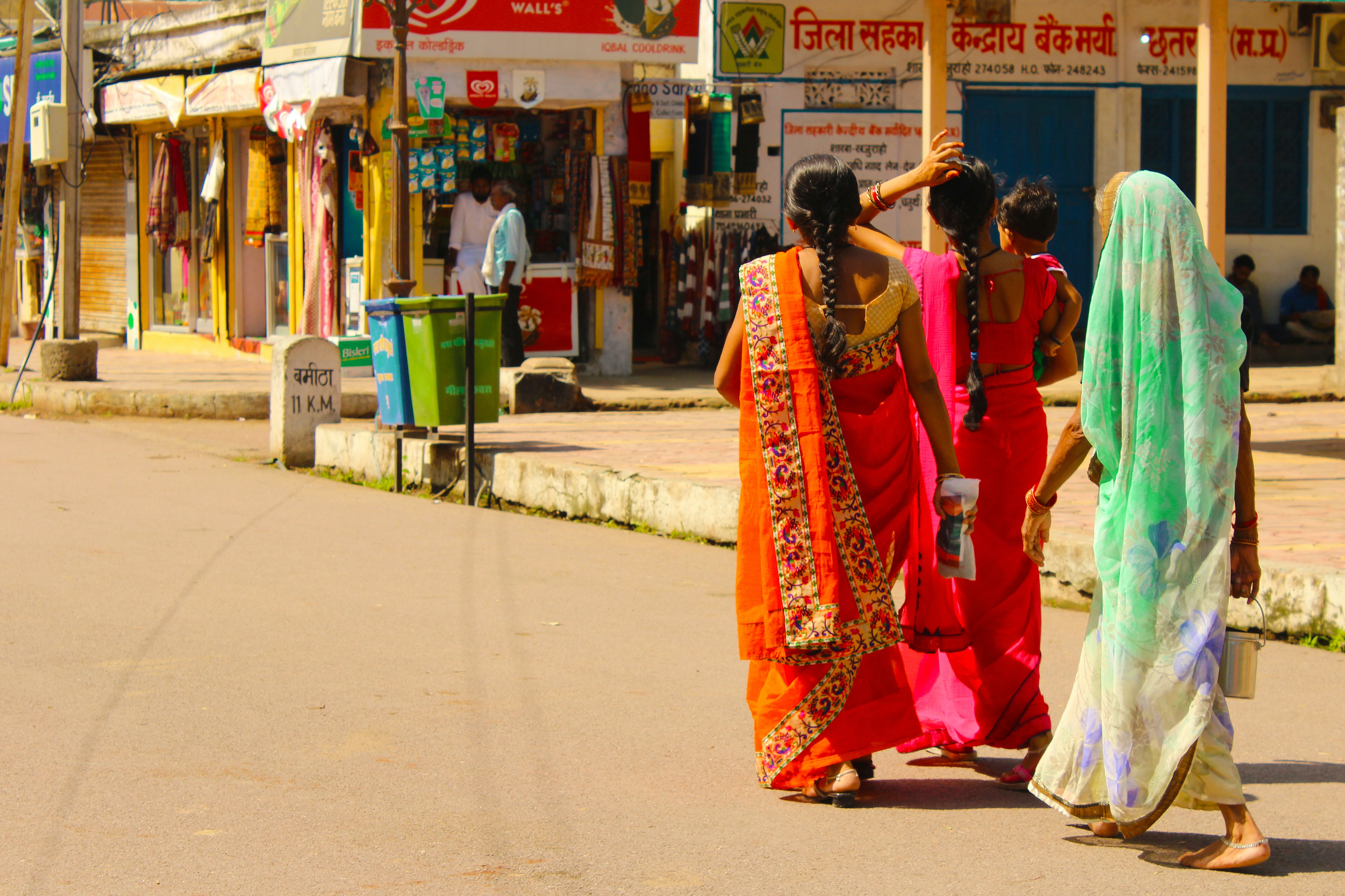 Women walking down the street in India